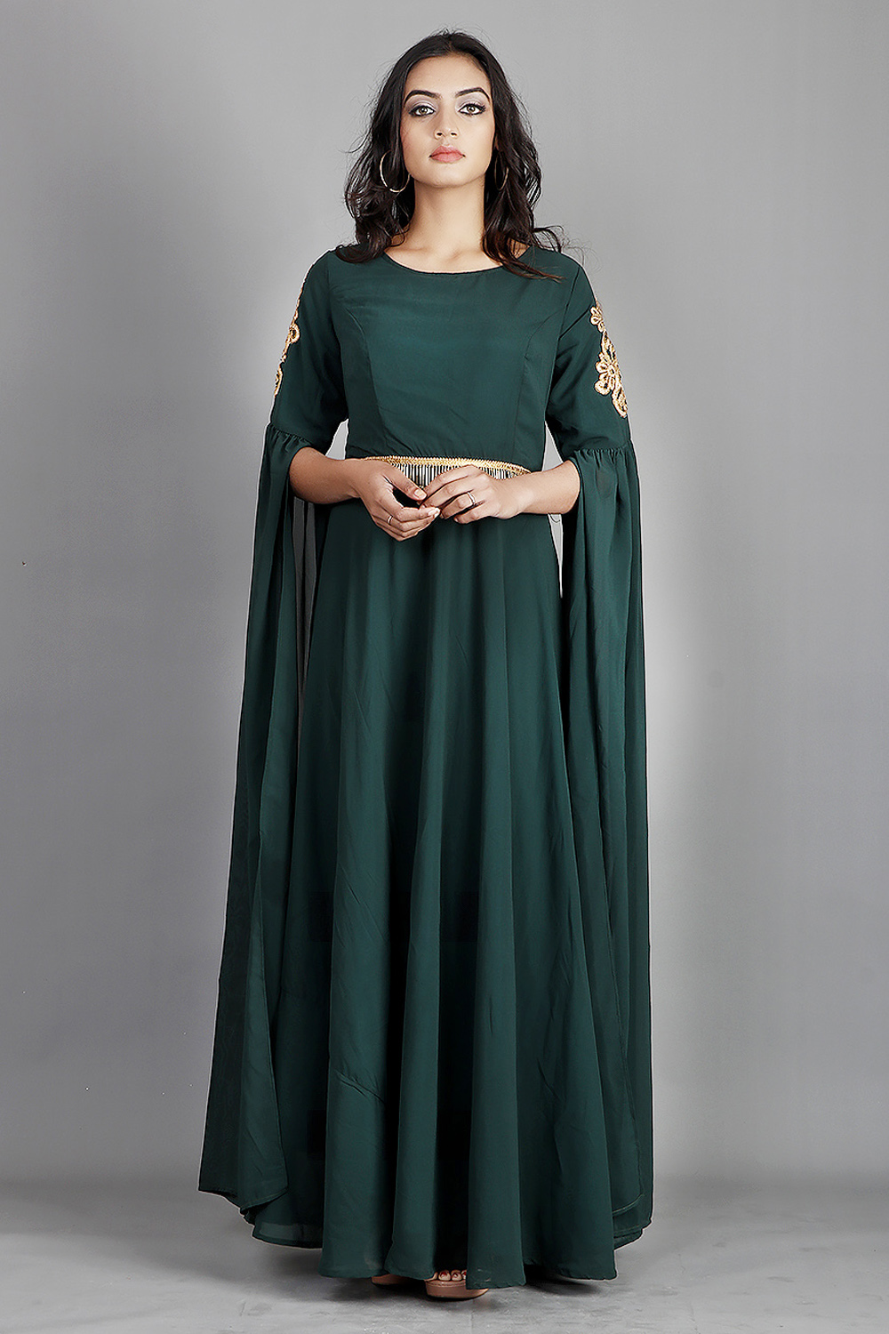 G822, Bottle Green Ruffled Mother Daughter Shoot Gown, Size (All) – Style  Icon www.dressrent.in