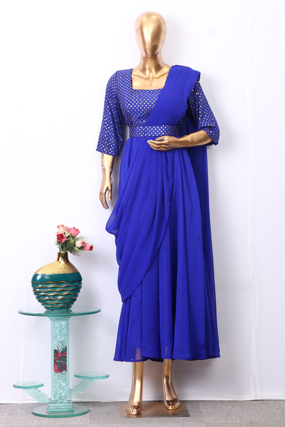 Navy Blue Coloured Premium Georgette with Sequence work Women Party we –  Royskart