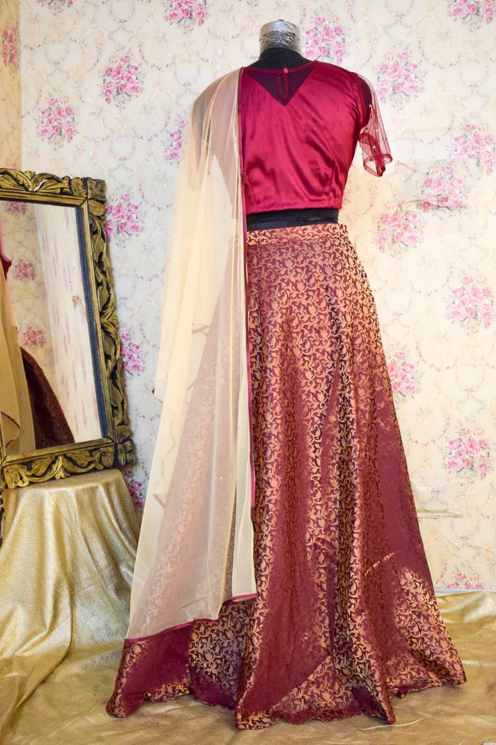 Red Printed Brocade Skirt – Imara