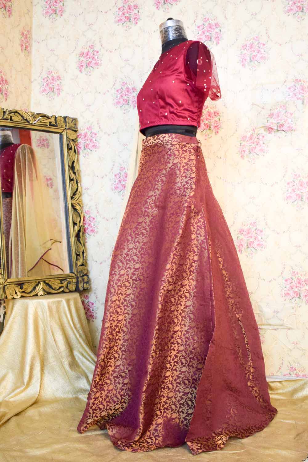 Buy PARANGAT Women's Chanderi Brocade Silk Skirt (Pink,Free Size) at  Amazon.in