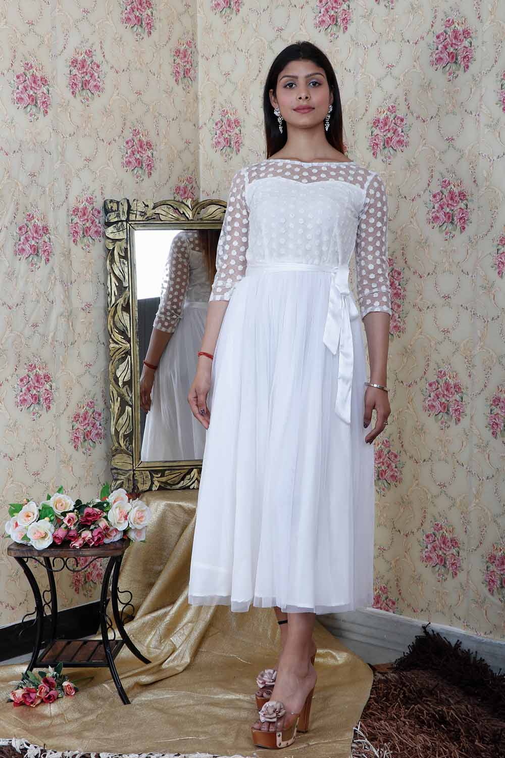 White Net Maxi Dress