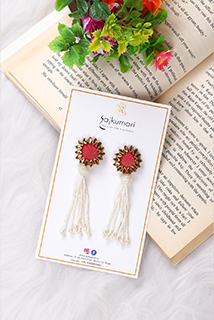 Red golden and white pearls earring
