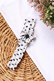 Black Polka Dot Print Flower Hairband