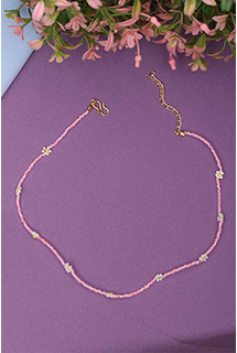 Daisy Flower Lavender Bead Necklace