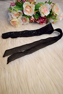 Black Embroidered Organza Belt