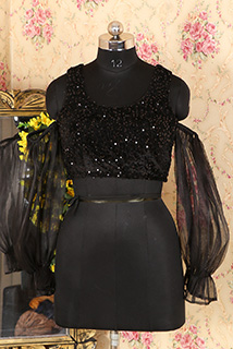 Black Sequins Blouse with detachable organza sleeves