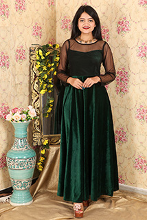 Bottle Green Velvet and Net Gown