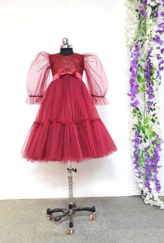 Maroon Party Gown For Girls