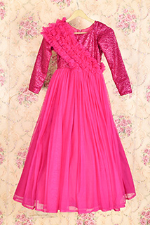 Mazenta Pink Net and Sequins Gown