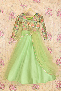 Green Banarasi Silk and Net Gown