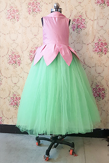 Green Pink Net And Silk Lotus Gown