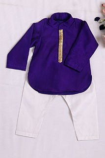 Purple Silk Kurta with White Pajama