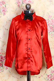 Red Satin Shirt with Black Neck Bow