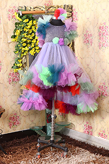 Multicolor Ruffle High Low Frock
