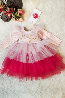 Pink Shaded Birthday Frock with Name