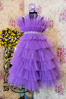 Lavender Ruffled Gown with Detachable Trail