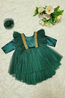 Bottel Green And Golden Net Dress
