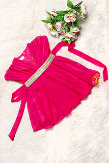 Mazenta Pink Georgette Draped Dress