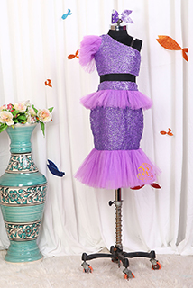 Purple Sequins Mermaid Skirt Top Set