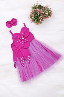 Purple Applique Work Dress