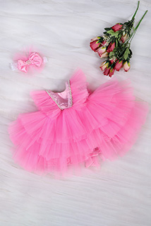 Baby Pink Ruffled Net Dress