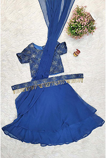 Teal Blue Indowestern Draped Sari