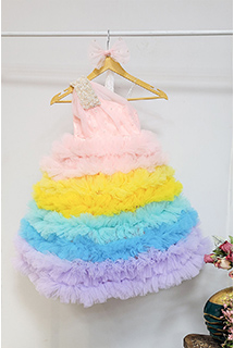 Colorfull Ruffled One Off Shoulder Gown