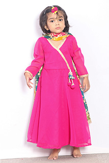 Hot pink Georgette Kids Anarkali Suit
