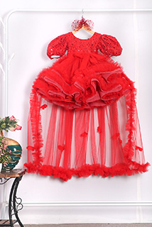 Red barbie style Dress with Trail