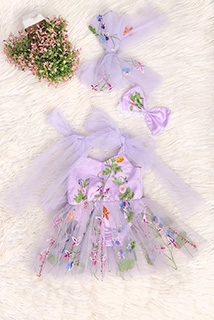 Lavender Embroidered Net Romper Dress