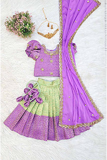 Lavender Green Hand Embroidered Lehenga Set