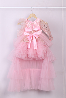 Pink Ruffled Dress with Ruffled Trail