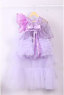 Lavender Ruffled Dress with Ruffled Trail