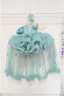 Aqua Blue Sequins and Net Frozen Theme Dress