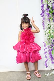 Hot Pink Flower Dress With Choker for Neck