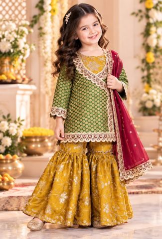 Green & Mustard Brocade Sharara Suit