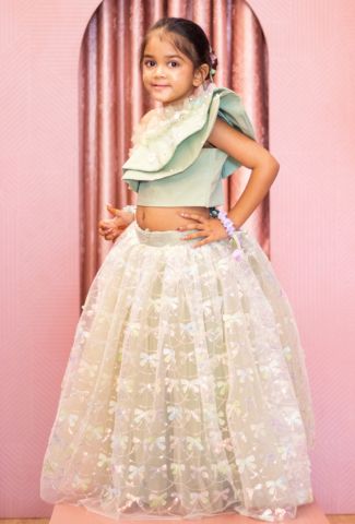 Pastel Green Crop top Skirt Set