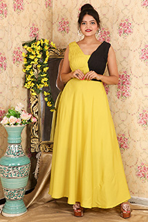 Mustard-Black Draped Backless Gown