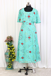 Turquoise Bandhani Printmaxi dress with feeding zip