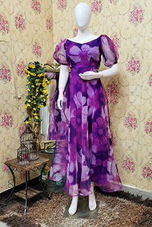 Lavender Floral Printed Organza Gown