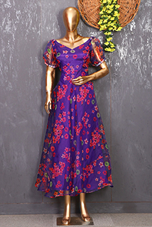 Purple Floral Printed Organza Gown