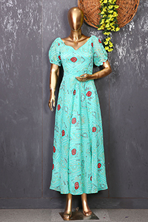 Turquoise Bandhani PrintGeorgette Gown