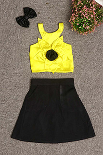 Yellow and Black Kids Skirt Top set