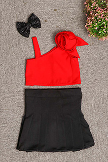 Red and Black Kids Skirt Top set