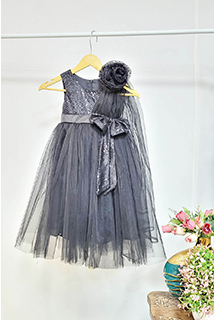 Black Sequins and Net kids draped Gown