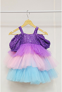 Shimmery Ruffles Short Dress For Kids