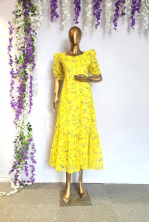 Yellow Printed Georgette Dress