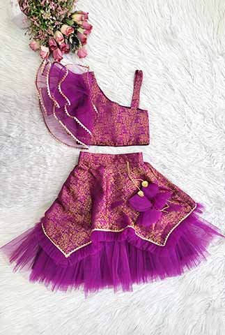 Purple Brocade Skirt-Top Set