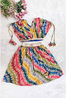 Multicolor Chinon Print Drop Shoulder Top Skirt