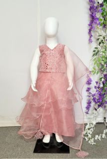 Onion Pink Embroidered Net Lehenga For Kids